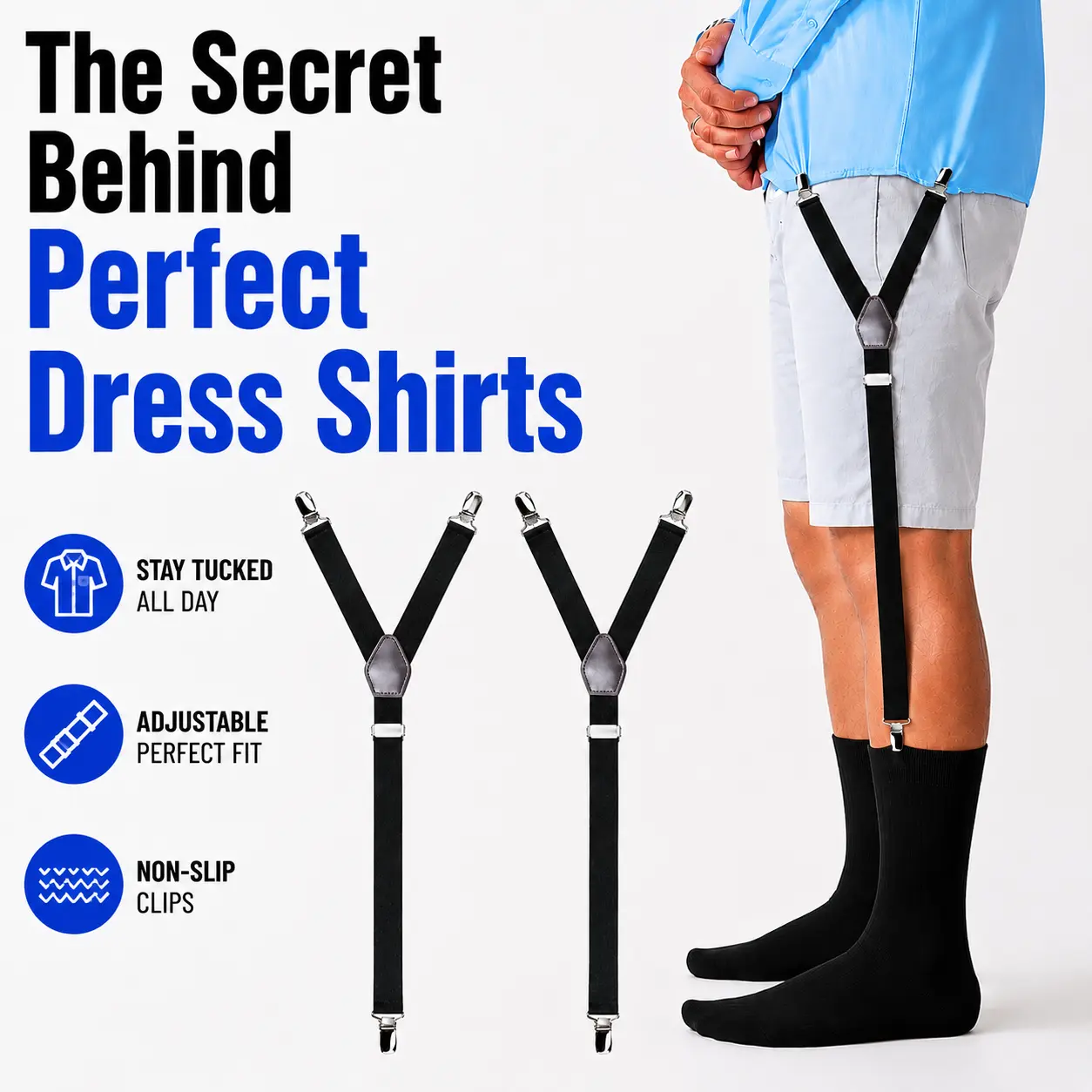 Shirt Stays for Men Adjustable Elastic Shirt Garters with Non Slip Clips Dress Shirt Holder Straps 1 Pair
