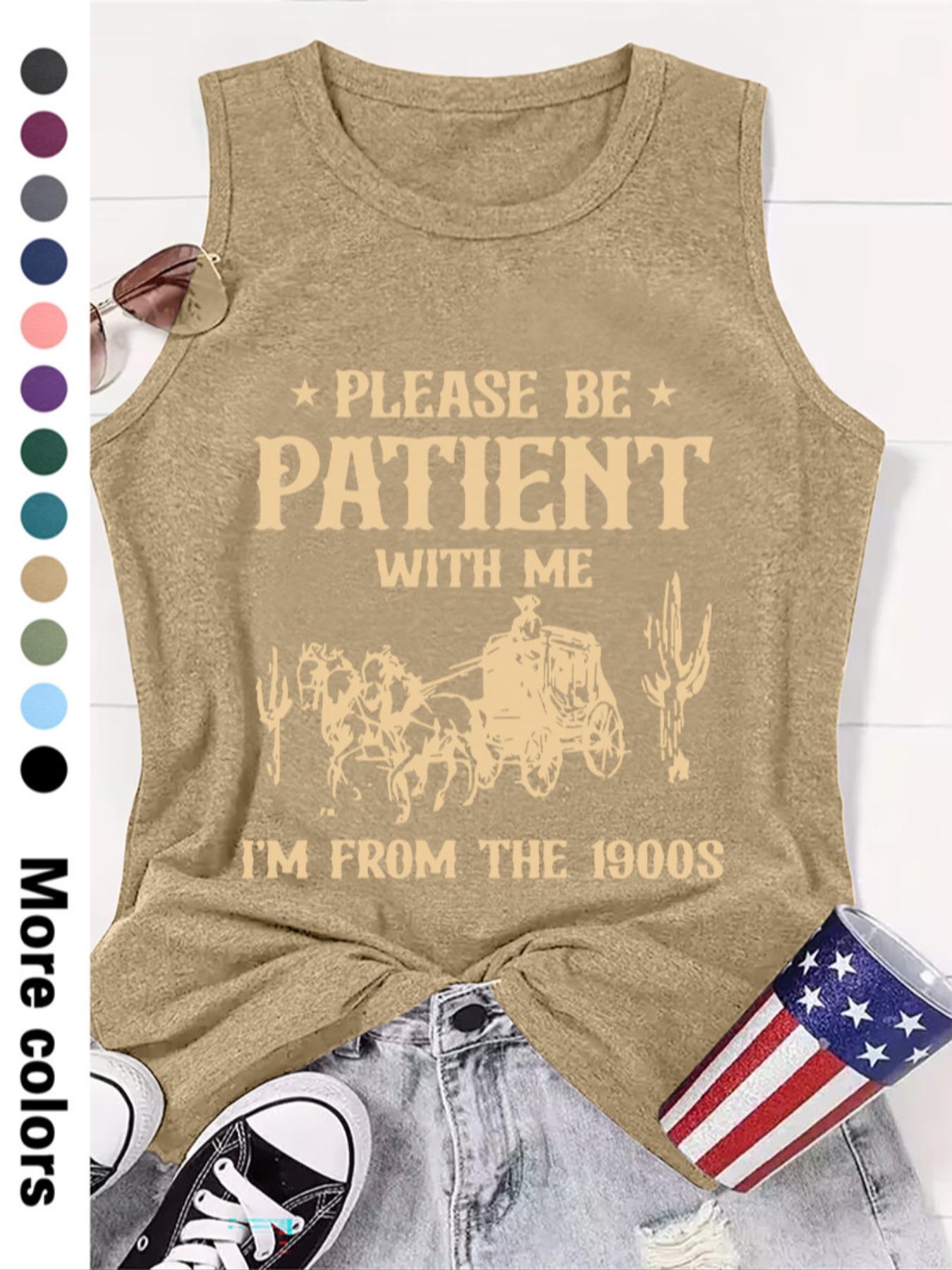 Women's Letter Print Round Neck Tank Top, Casual Sleeveless Crew Neck Top for Daily Wear, Ladies Clothes for All Seasons