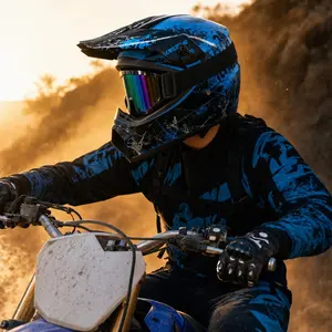 CVXVC Dirt Bike Helmet, ABS Shell Full Face Style & Anti-Fog Goggle Gloves Mask Bundle, For Men Off-Road Riding & Motocross Track Use, Aerodynamic Durable Breathable Snug All-Day Protective Safe Ride Ready