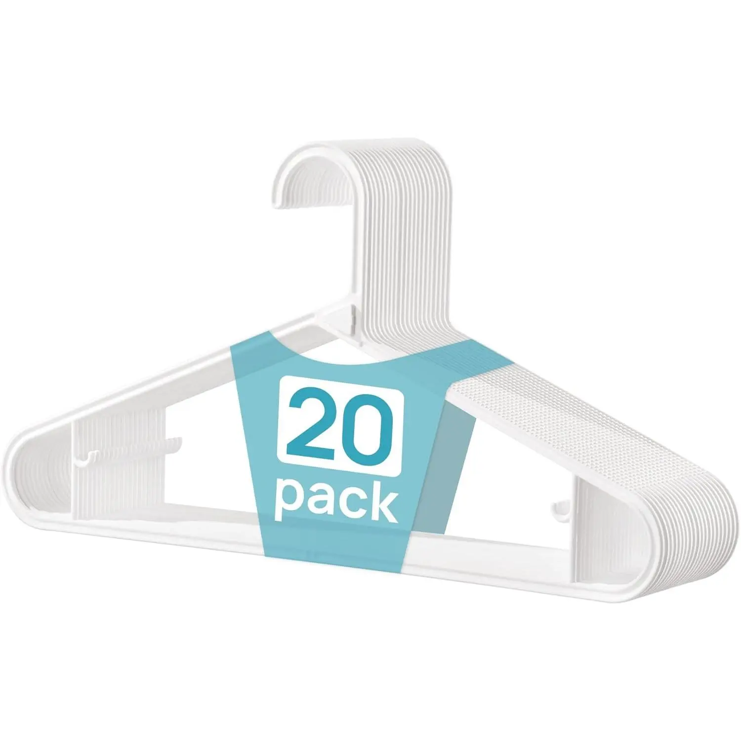 20 Pack Plastic Clothes Hangers, 16.7in Standard StackFit Hangers for T-Shirt, Coats, Jackets, Sweaters, Non-Slim Slim Hanger with Hooks, Space-Saving in Closet, Durable Clothes Organizers