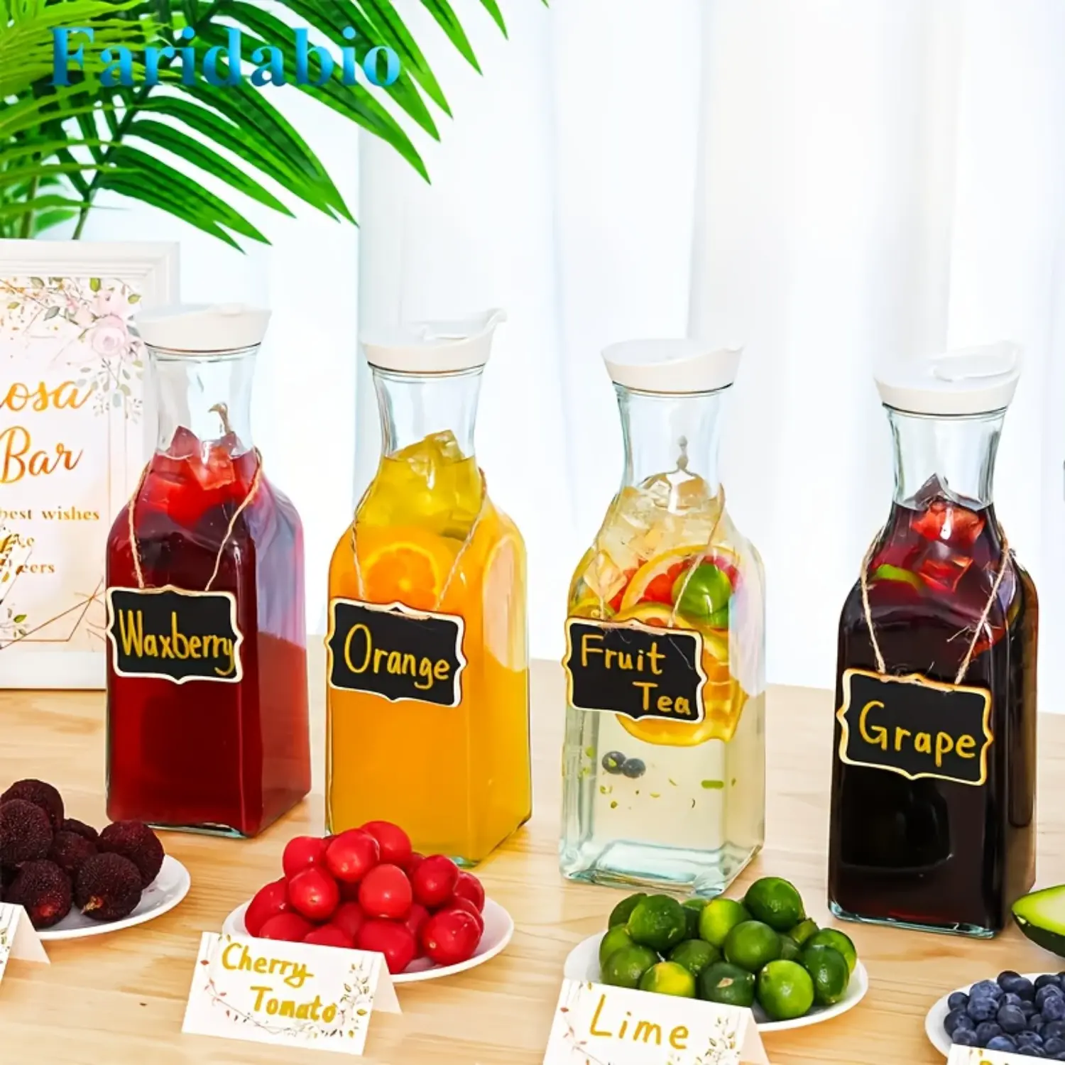 4 Pack Premium Juice Pitchers with Flip-top Lids, Sturdy Reusable Drink Dispensers for Juice, Milk, Iced Tea, Cold Brew and Mimosas, Portable Serving Containers for Birthday Parties, Outdoor Picnics and Daily Family Dining