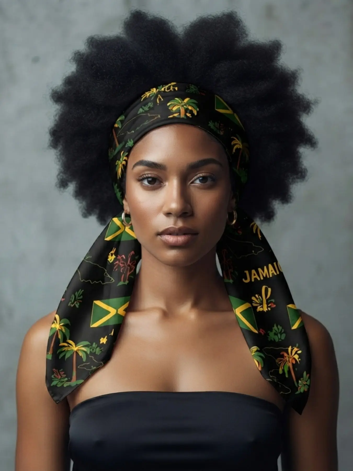 【Jamaica Culture】Scarf Shawl Wrap with Reggae Inspired Jamaican Flag, Palm Trees, Hibiscus, Drum & Jamaica Text – Ideal for Caribbean Music Festivals, Jamaican Cultural Events, Island Resort Wear, Tropical Vacations and Summer Celebration Outfits