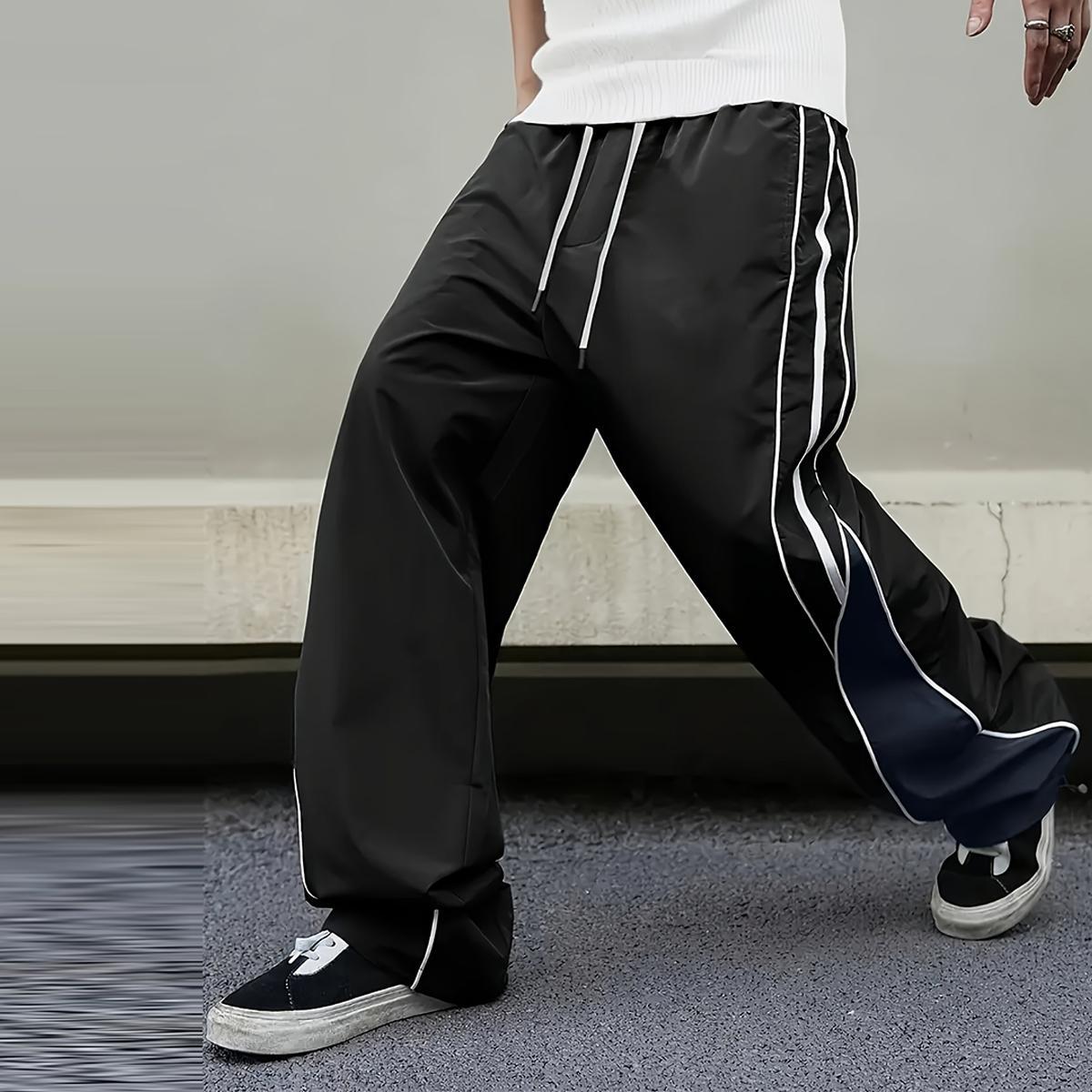 2026 Men's Retro Striped Track Pants, Elastic Waist Drawstring Baggy Windbreaker Joggers with Side Pockets, Lightweight Breathable 90s Streetwear Track Pants for Running, Gym, Daily Wear, Men's Fashion Y2K Bottoms