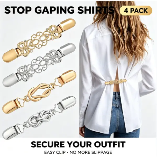 Vintage-Style Waist Cinch Clips for Women, Set of 4 Adjustable Zinc Alloy Cardigan Clasps, Durable Metal Pins for Dresses & Sweaters