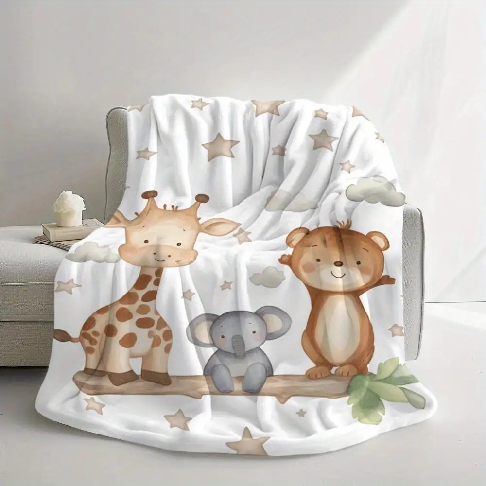 Soft Flannel Baby Animal Blanket - Cute Safari Giraffe Elephant Bear Design for Toddlers, Nursery Bedding Accessory, Crib/Couch/Stroller Use, Baby Shower Gift
