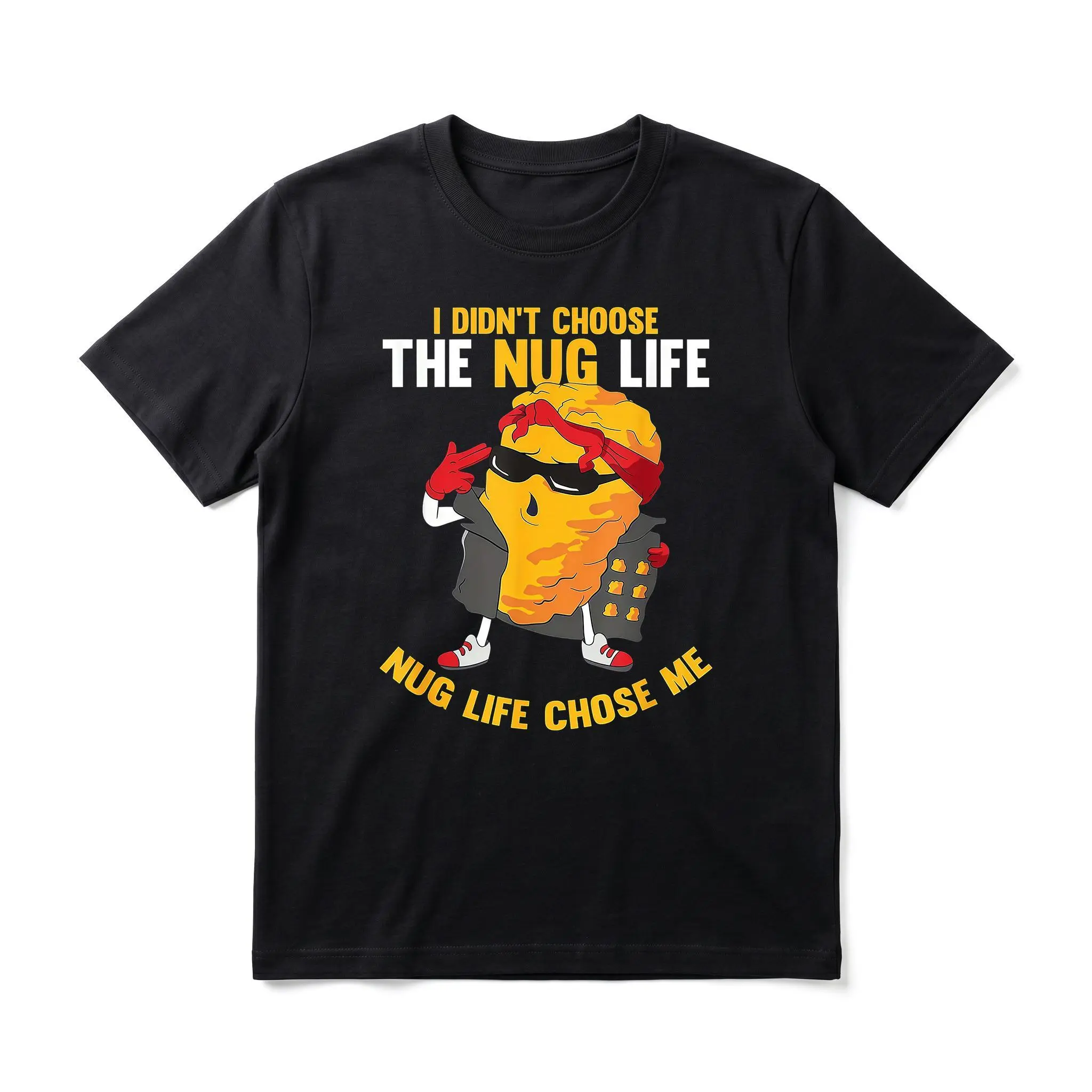 Men's Funny Nugget Life Graphic T-Shirt, Casual Retro Cartoon Streetwear Top in 100% Soft Cotton, Humorous Gift for Men, Sizes S-6XL, All Seasons, Printed, 3Xl, 4Xl, 5Xl
