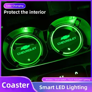 2pcs Car Luminous Water Cup Pad LED Atmosphere Light For Chevrolet Corvette Montana TrailBlazer Silverado Traverse Camaro Suburban Equinox Bolt Cruze Malibu Colorado Trax SS Spark Captiva Onix Spin Impala Cobalt