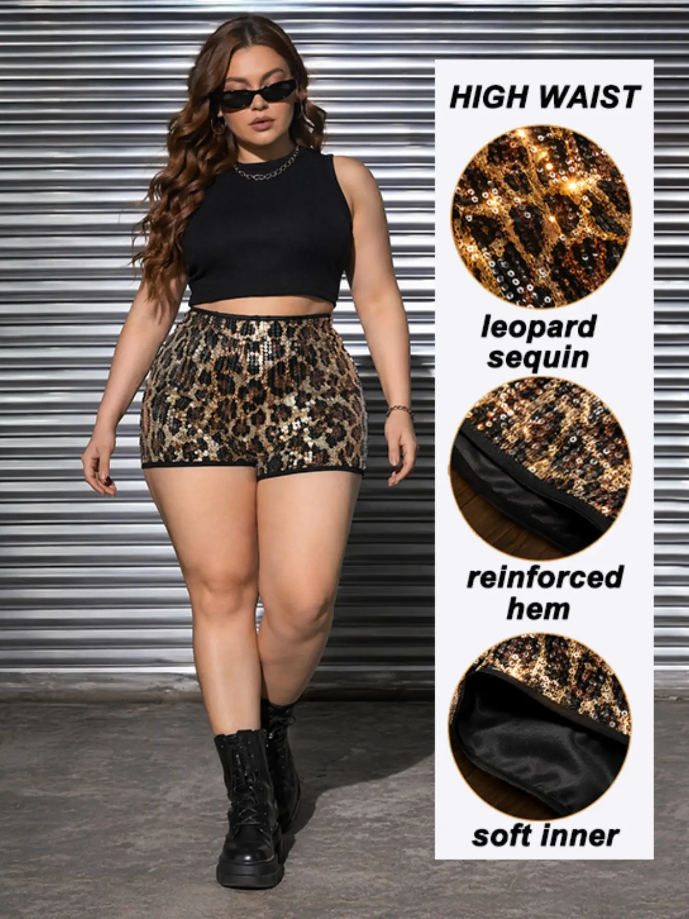 Plus Shorts Women's Glitter Sequin Leopard Shorts Women's Cheetah-Print Micro Shorts, Leopard Y2K Mini Rave Festival Party Outfits