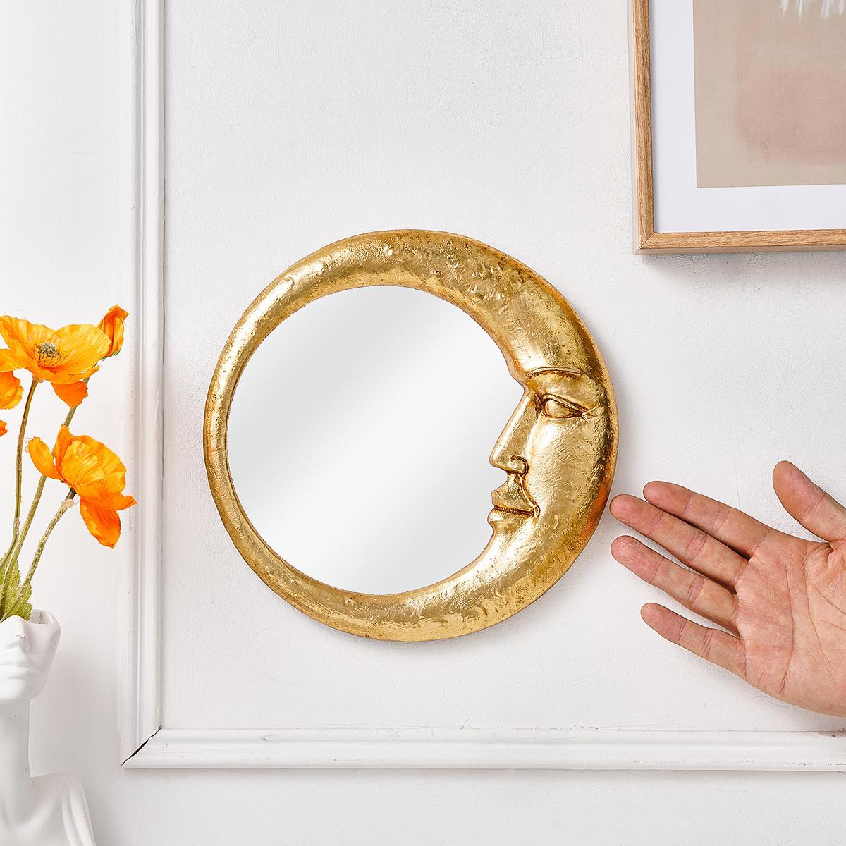 Creative Moon & Face Design Round Wall Mirror, Resin Wall-Mounted Mirror, Wall Decor for Home Living Room and Bedroom, Home Decor #TOP PICKS