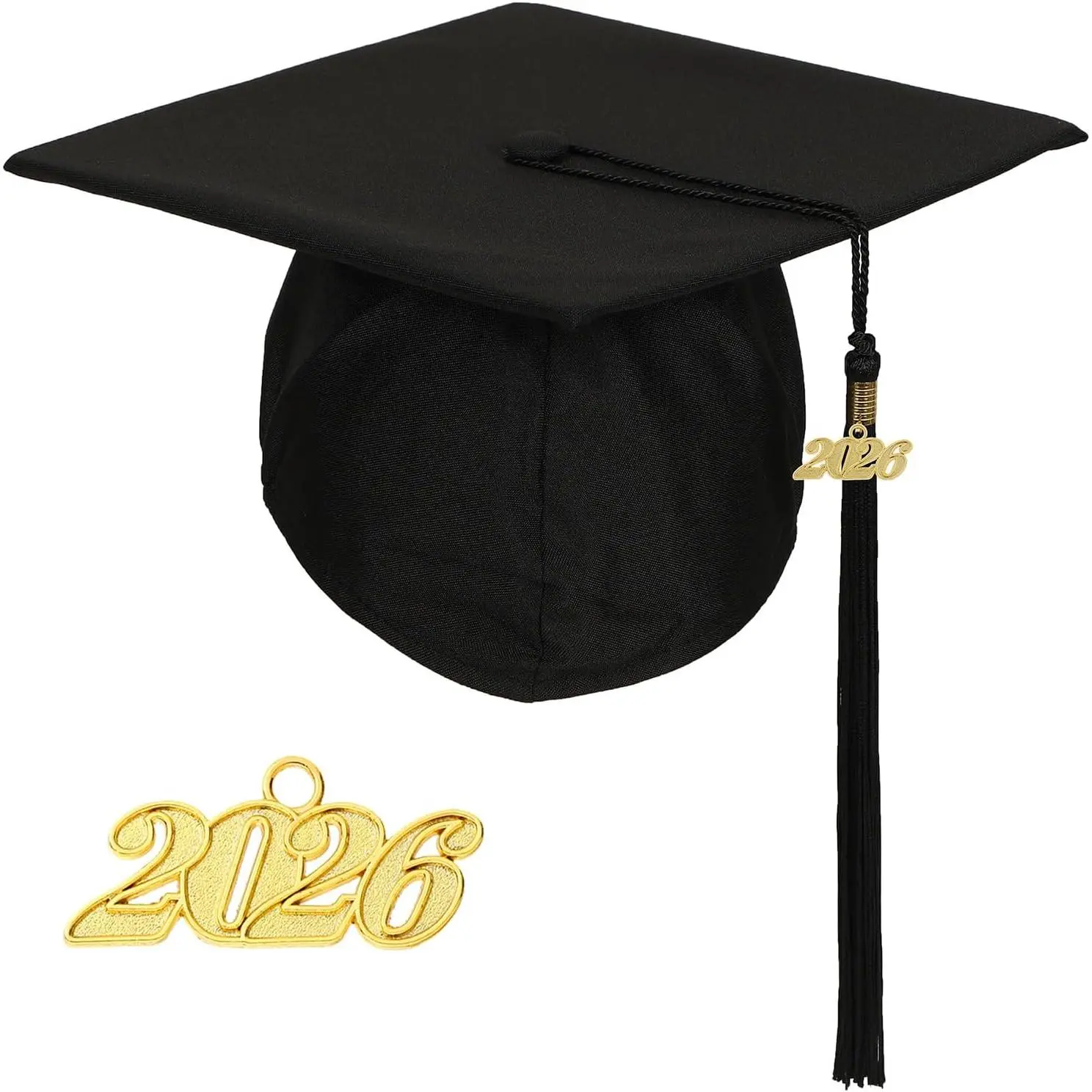 Adult Matte Graduation Cap with Tassel for Bachelor | Mortarboard Cap, Unisex Academic Hat, Removable  Year Charm, Adjustable Elastic Band, Fit High School College Students