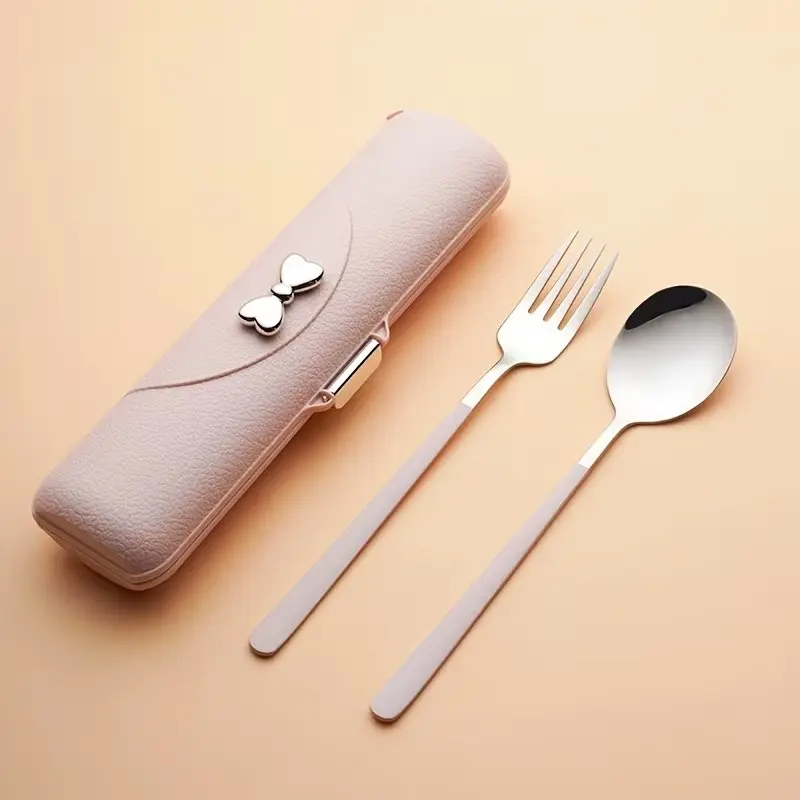 Outdoor Portable Cutlery Set, 304 Stainless Steel Korean Style Spoon Fork Chopsticks, Camping Picnic Tableware, Student Travel Gift, Three-Piece Dining Kit, Camping Supplies