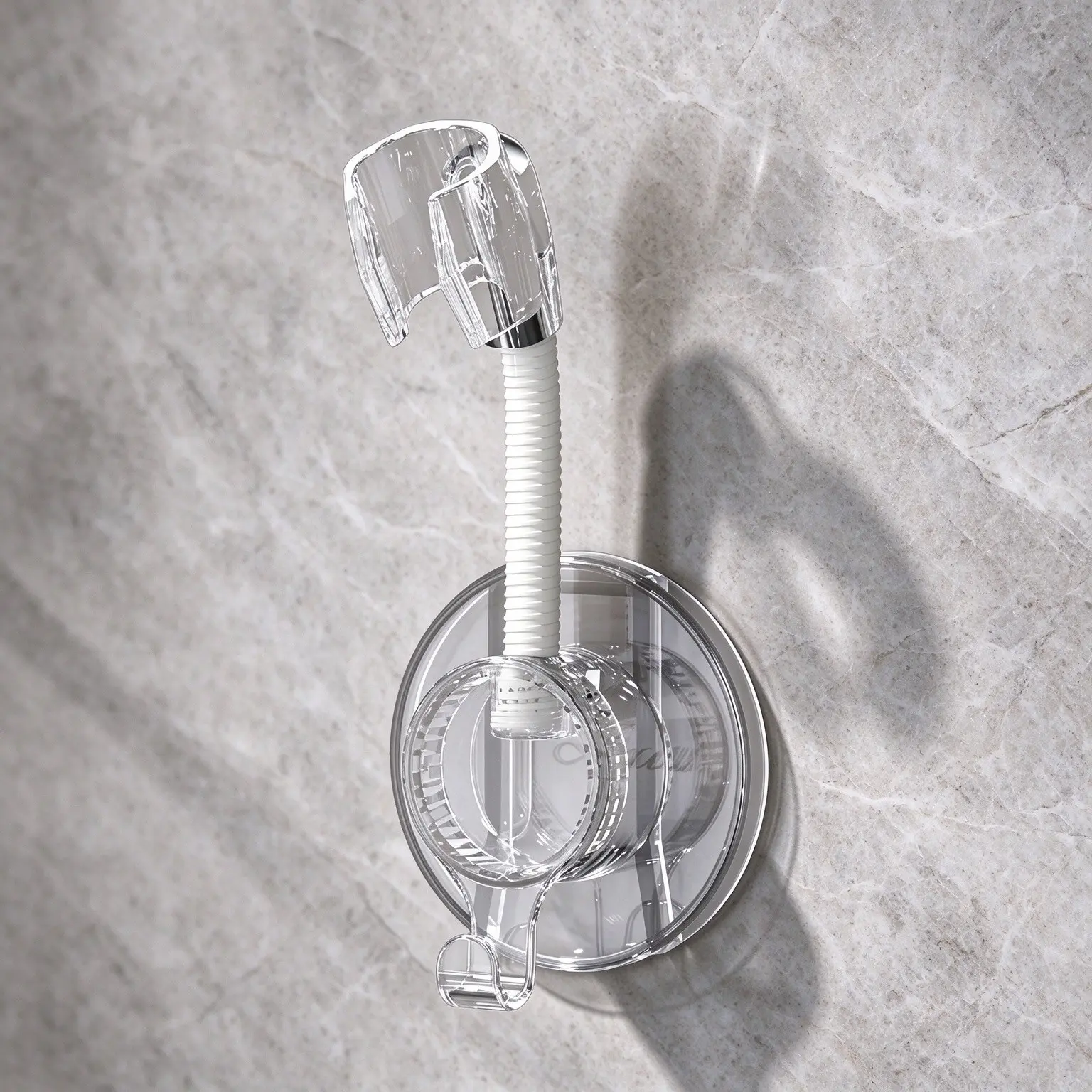 No-Drill Shower Head Holder with Hook Adjustable Universal Wall Mount Shower Bracket Bathroom
