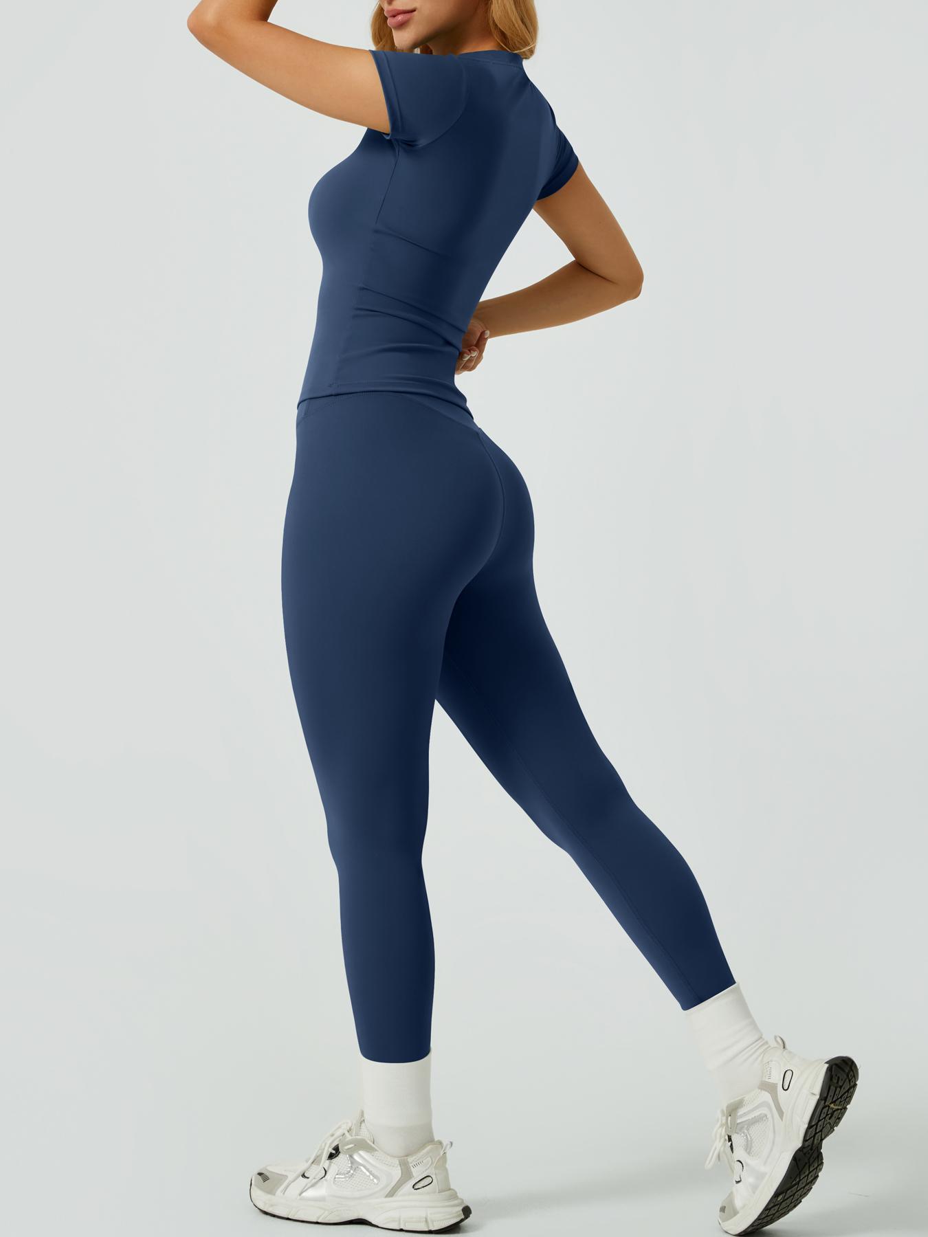 Two-Piece Set Women's Solid Ribbed Long Sleeve Tee & Leggings Sport Set, Casual Breathable Quick Drying T-shirt & Skinny Pants Set for Yoga Gym Workout Running, Ladies Sportswear for All Seasons, Sweatsuit Set, Activewear Set