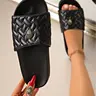 Women's Quilted Diamond Metal Buckle Thick Sole Slides, Casual Slippers, Summer Commuter Casual Shoes