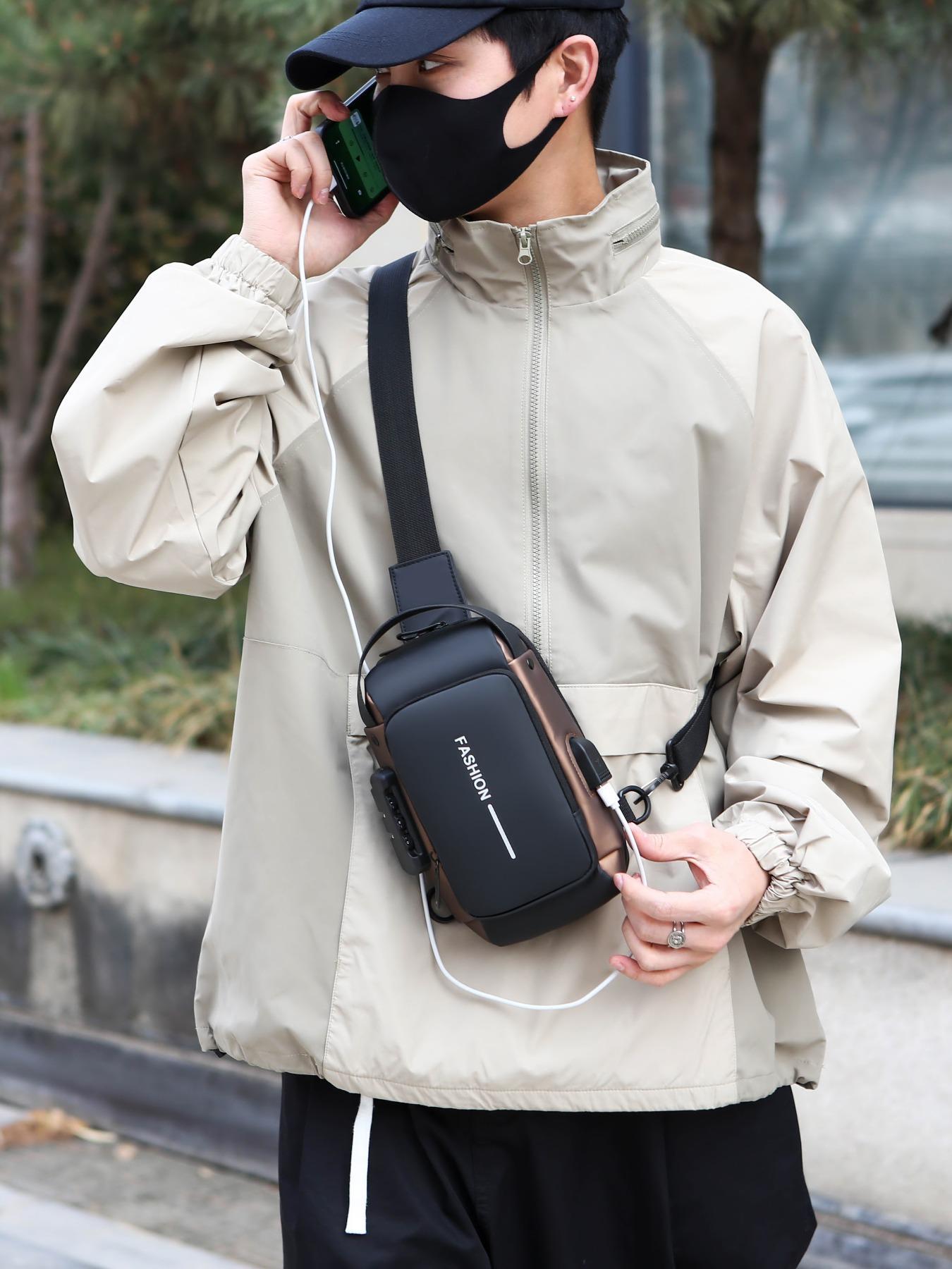 Men's Letters Print Zipper Chest Bag, Casual Anti-theft Large-Capacity Crossbody Bum Bag, Fashionable Sling Bag for Daily Use Men's Letters Print Zipper Chest Bag, Casual Anti-theft Large-Capacity Crossbody Bum Bag, Fashionable Sling Bag for Daily Use