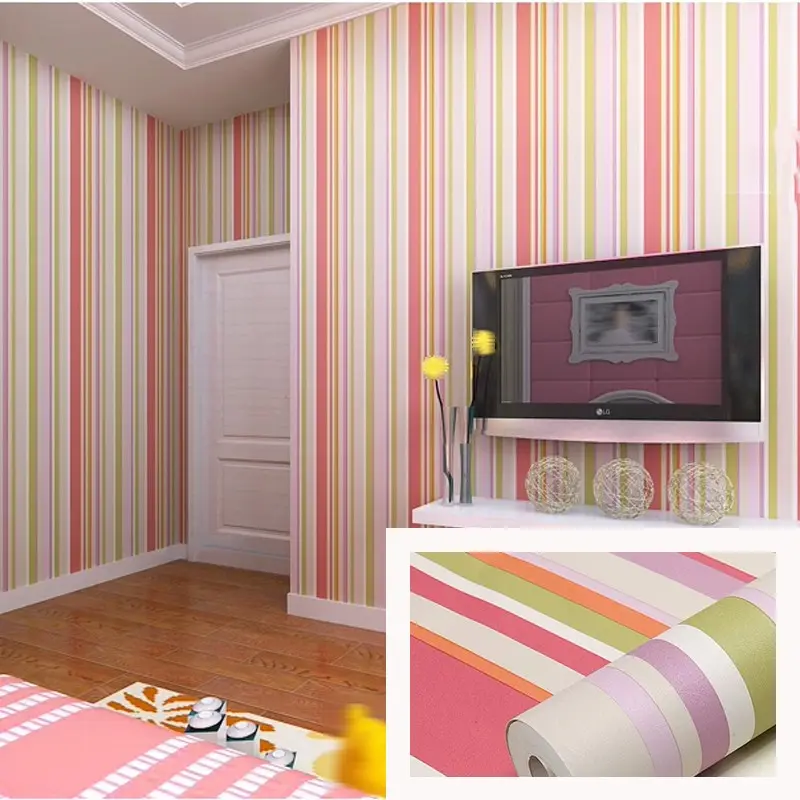 Large European Style Colorful Striped Wallpaper, Multi-Color Fairy Tale Design, Non-Stick Wall Paper, Decorative Home Wallpaper Roll