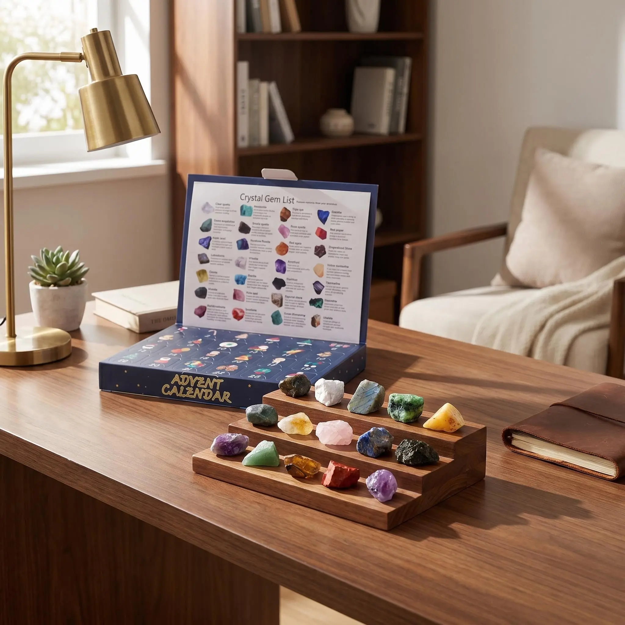24-Day Natural Crystal Pieces Advent Calendar Blind Box, Healing Mineral Collection Gift Set, Christmas Countdown Kit, Ideal for Adults and Kids