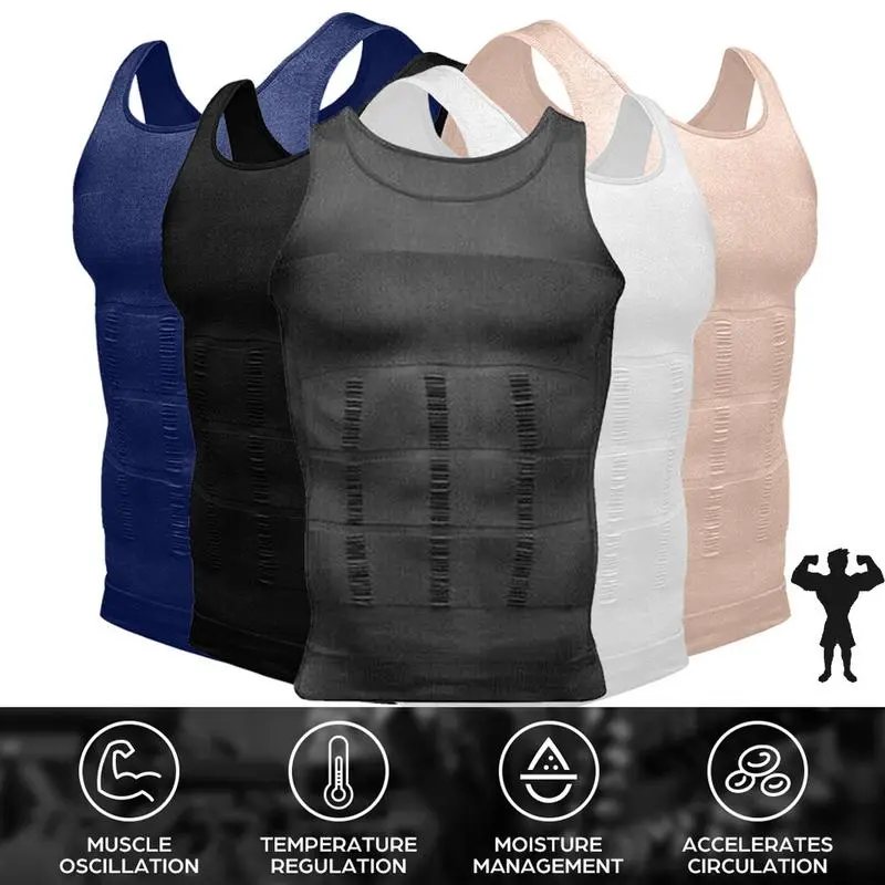 Men's Compression Tank Top, Seamless Body Shaper with Tummy Control for Gynecomastia, Athletic Workout Undershirt for Gym, Athletic Tank Top