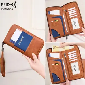 Male High-Capacity RFID Blocking Passport Holder - 2026 New Long Zipper Travel Document & Card Organizer, Multifunctional Luggage Accessory