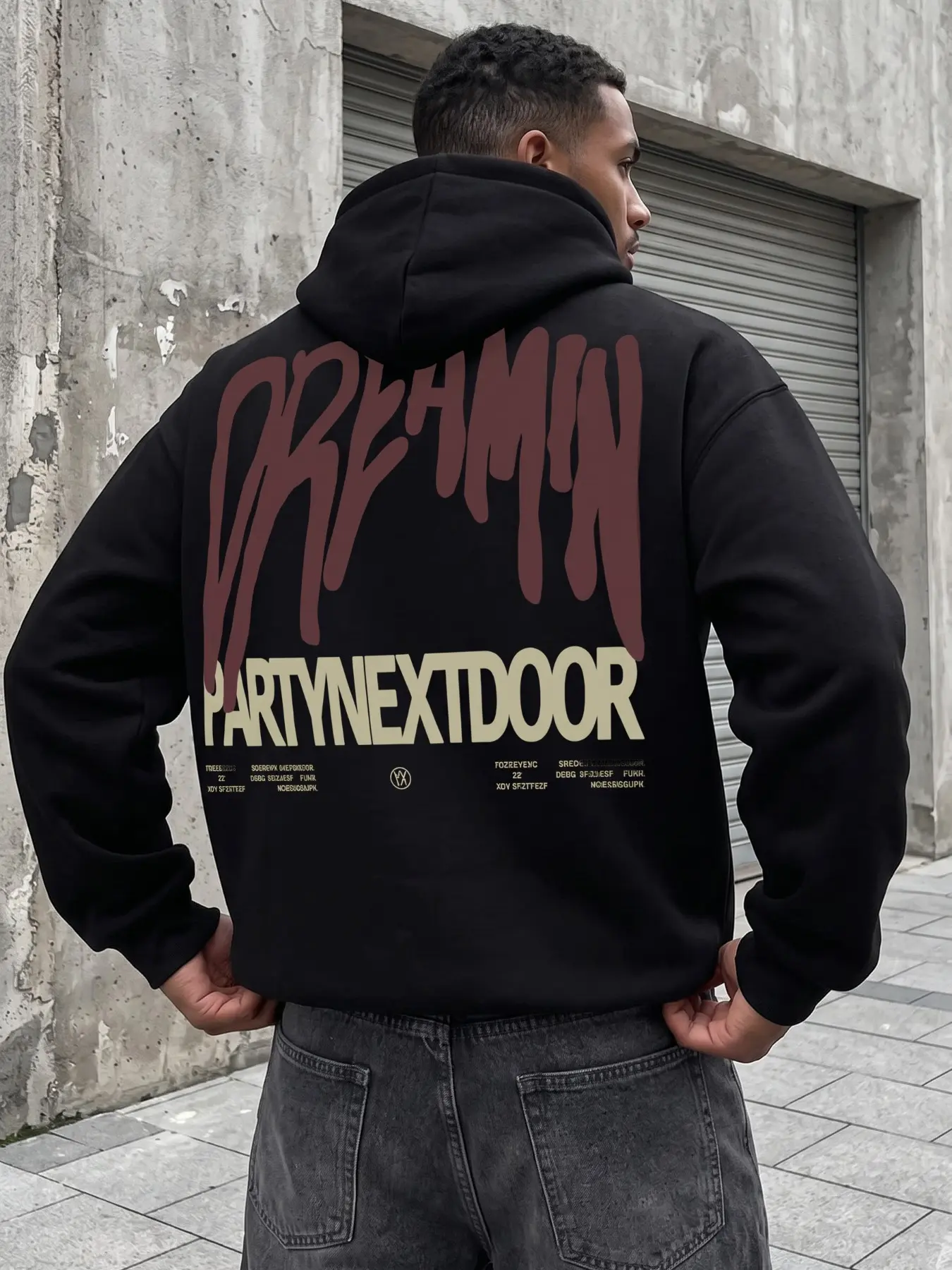 Polyester Fleece Oversized Men Front & Back Print Hoodie, Y2K Dripping Graffiti DREAMIN PARTYNEXTDOOR Letter Graphic Pullover, Hip Hop Streetwear Tops, men clothing, menswear clothing, accessories for men, ropa caballero hombre, For Spring Fall Winter Dai