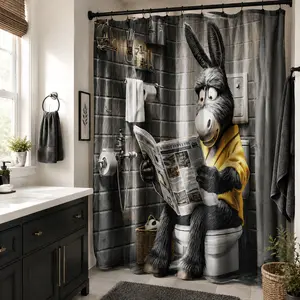 4pcs Whimsical Donkey Bathroom Decor Set, Shower Curtain with Humorous Donkey, Toilet Seat Cover & Bath Mats, Fun Home Décor for Holidays, Funny Shower Curtain