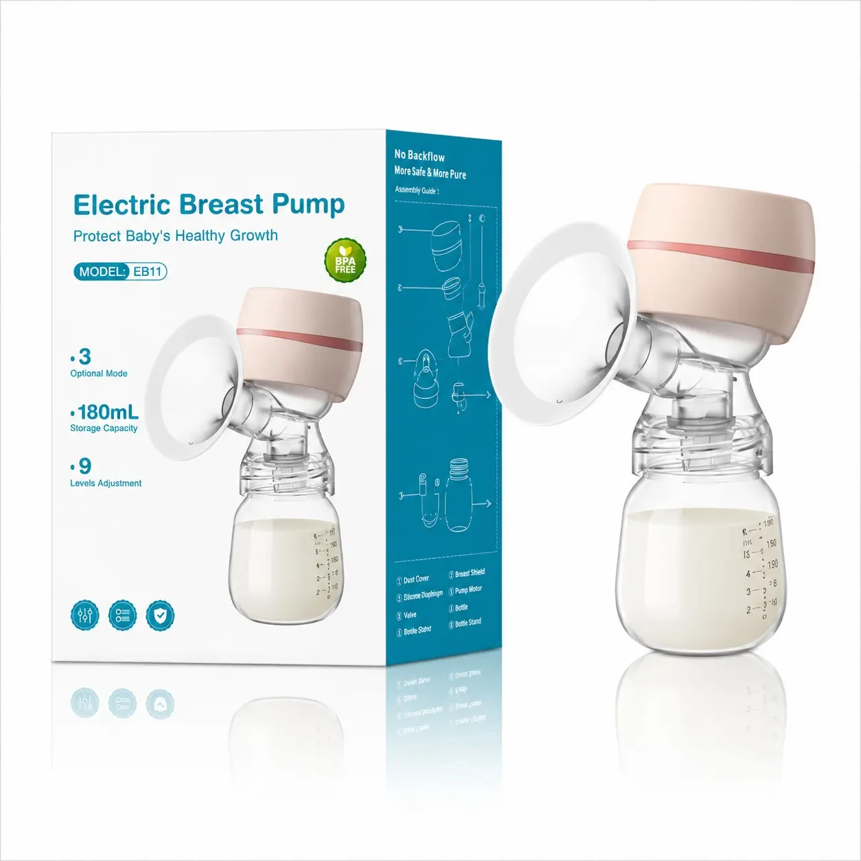 1pc- Electric Breast Pump, 3 Modes 9 Suction Levels Bionic Breastfeeding Pump, Low Noise Anti-Backflow Portable Rechargeable Breast Milk Pump, BPA-Free for New Moms, Ideal Baby Shower & Mother’s Day Gift