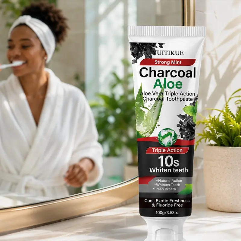 Yuitikue Bamboo Charcoal Aloe Vera Toothpaste 100g, Mint Freshness, Removes Stains, Whitens Teeth, Fluoride-Free Oral Care