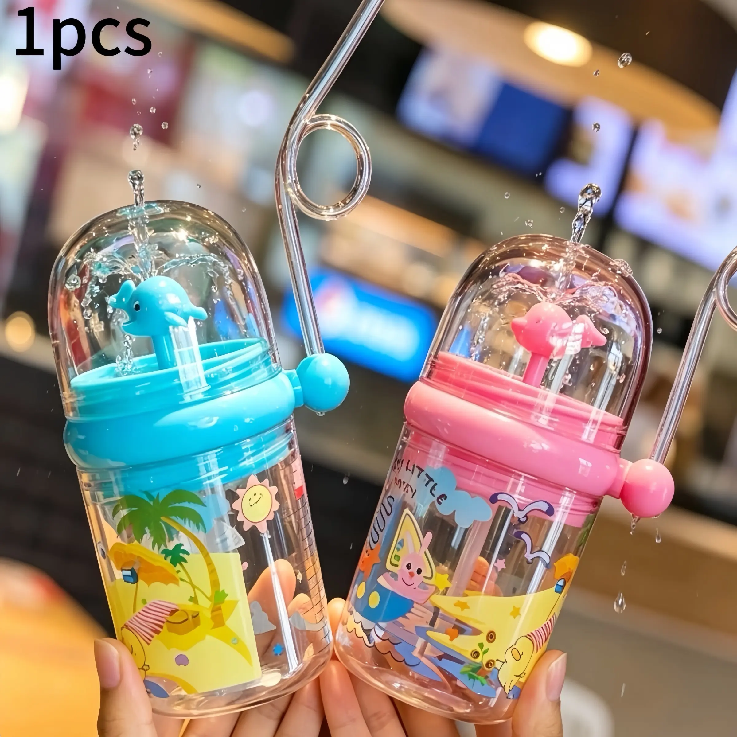 Whale-Shaped Sprinkler Cup, Kids Straw Drinking Cup, Cute Dolphin Water Bottle, Portable Food-Grade Plastic Cup, Birthday Gift