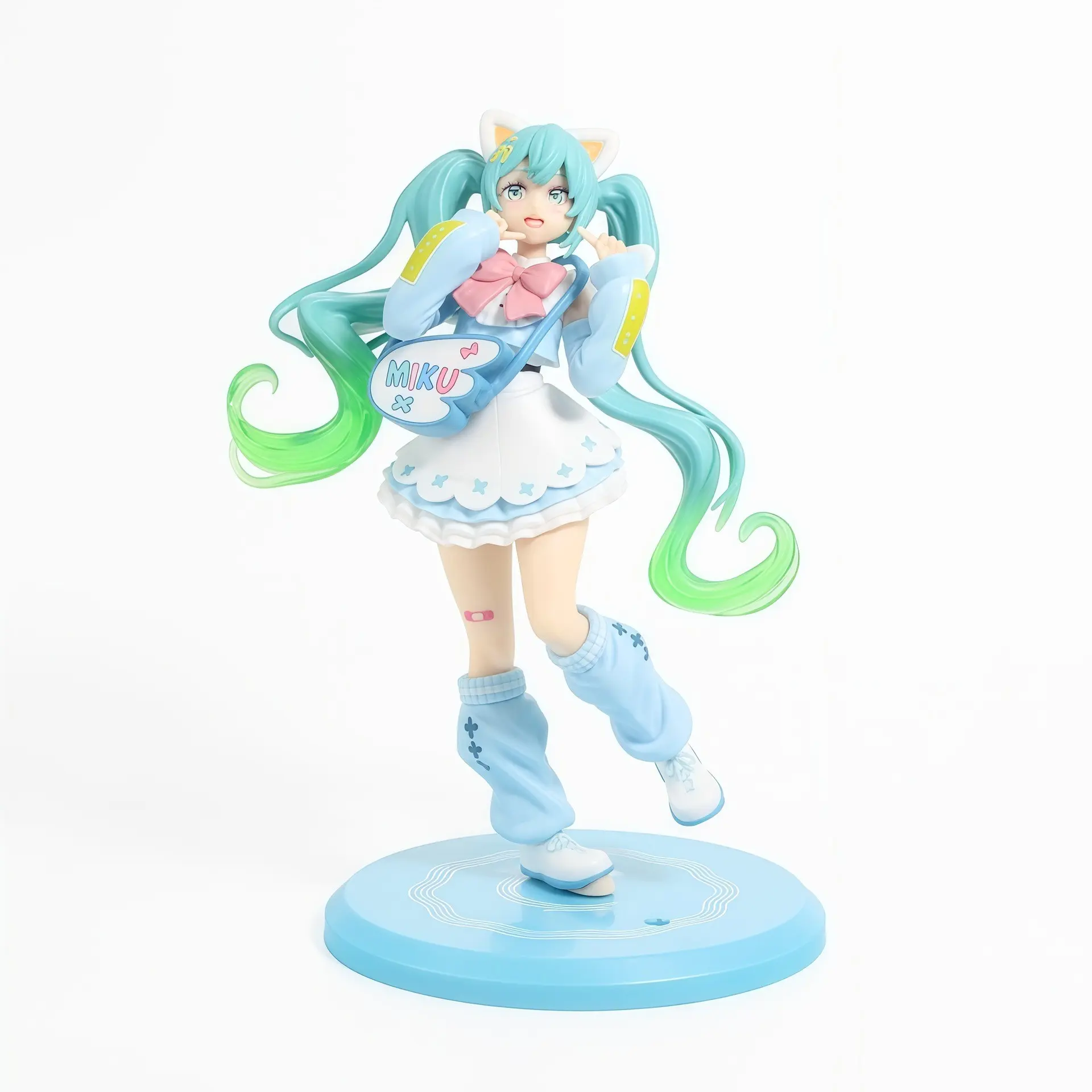Hatsune Miku Cat Ear Figure 19cm, Gradient Twin Ponytail, Light Blue Base, Anime Desk Decor, Desktop Decor Figures, Girl Collectible Gift, Secondary Dimensional Ornament