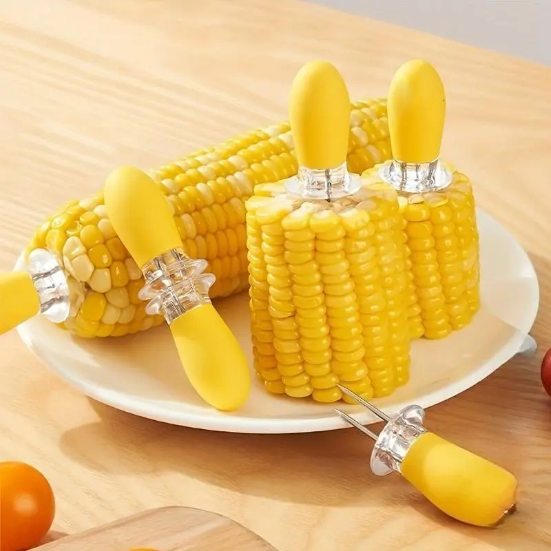 8pcs Sturdy Stainless Steel Corn Holders Set - Multi-Purpose Barbecue Skewer, Reusable BBQ Grilling Utensils for Meat & Fruit, Portable Camping Kitchen Gadgets with Easy-Clean Storage, Ideal Holiday/Housewarming/All Occasion Gift