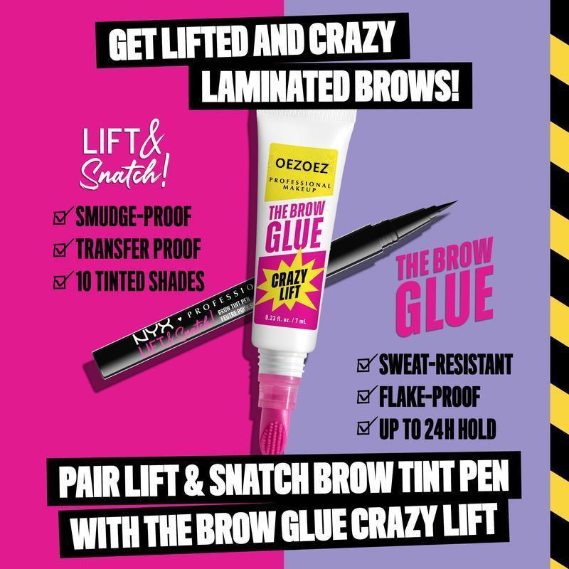 Ultimate Brow Glue Crazy Lift Gel - Strong Hold Brow Lamination with Built-In Styling Comb for Professional Makeup Finish