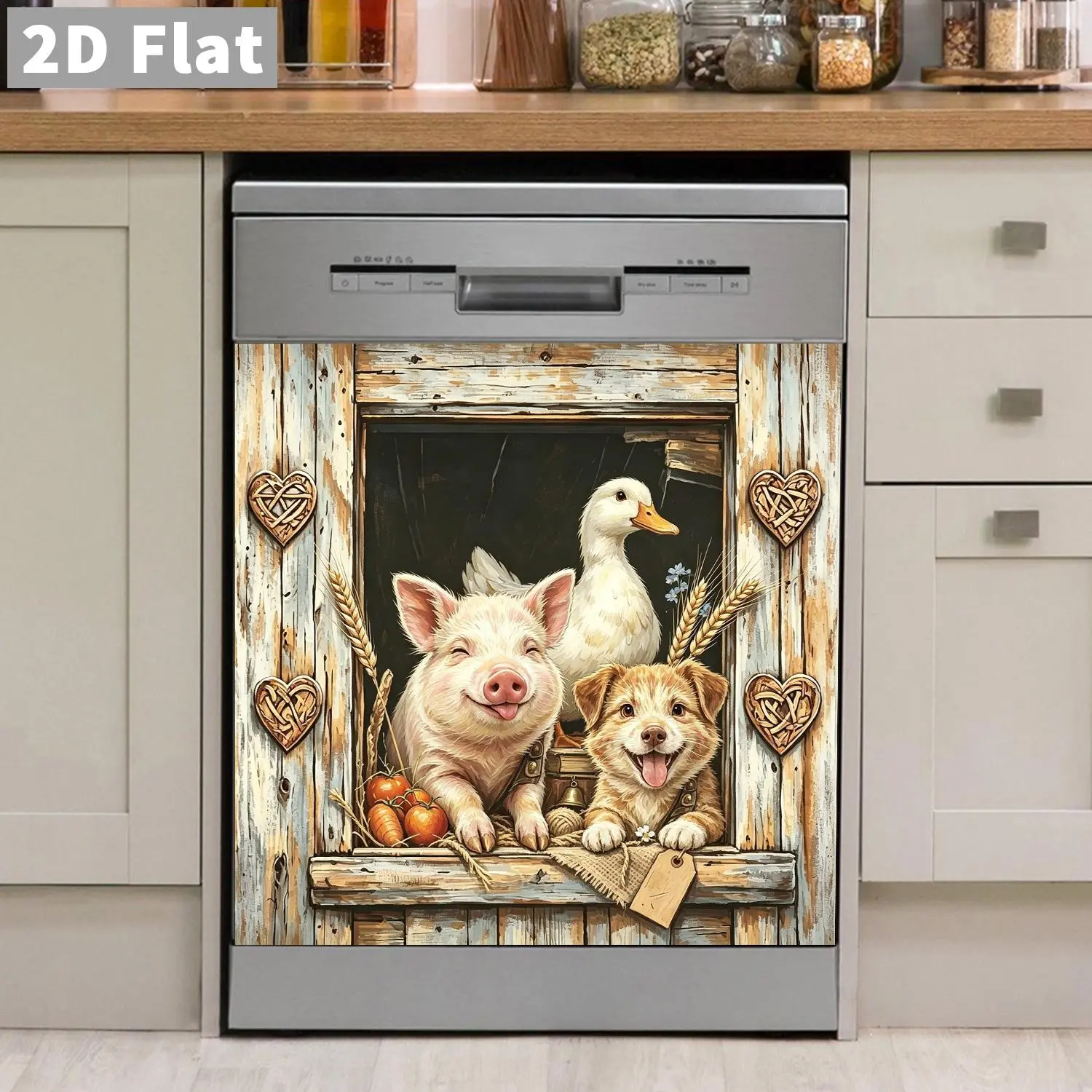 Rustic Farmhouse Theme Magnetic Door Hinge Decorative Sticker, Reusable Vinyl Art Print, Dishwasher & Fridge Decor, Easy Clean, 58.5cmx65cm