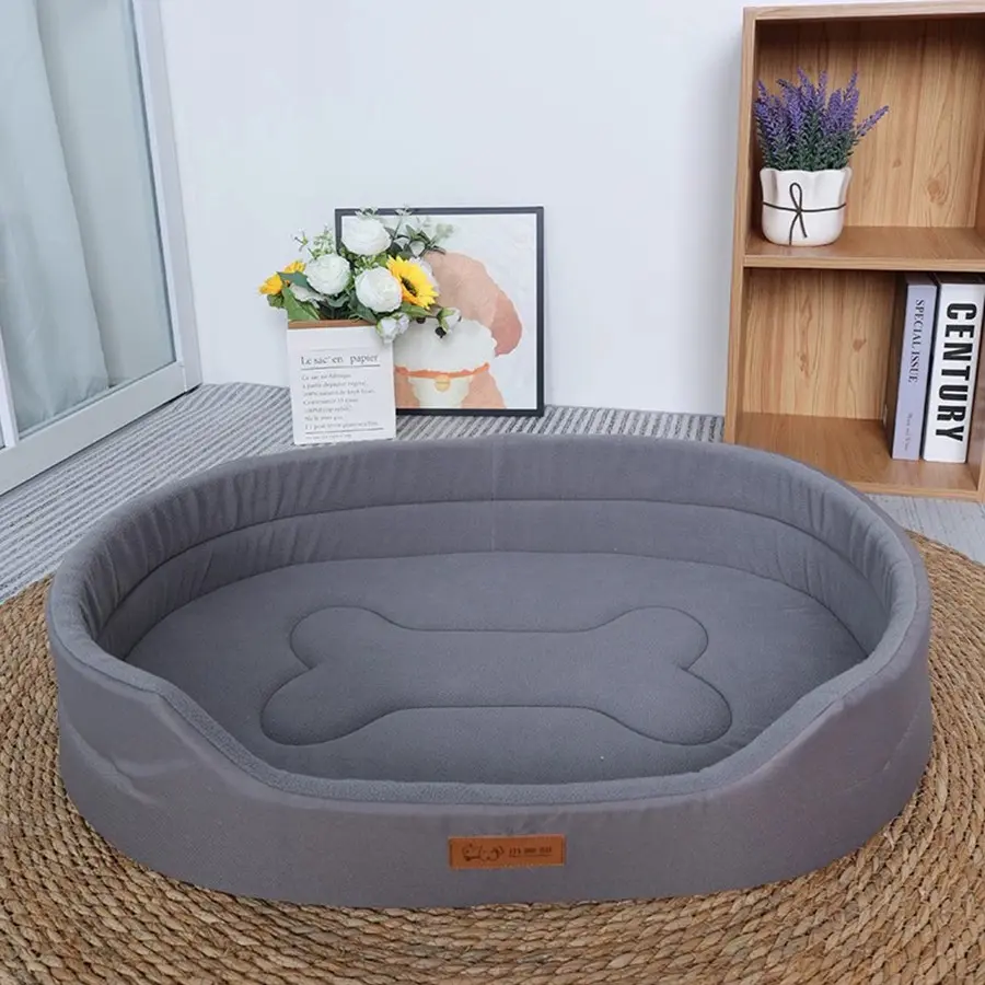 Elongated Pet Bed (dog Cat Universal), Bone Pattern Design, Comfortable Fleece, Waterproof Non-Slip Base, Washable, All-Season Use, Puppy Bed