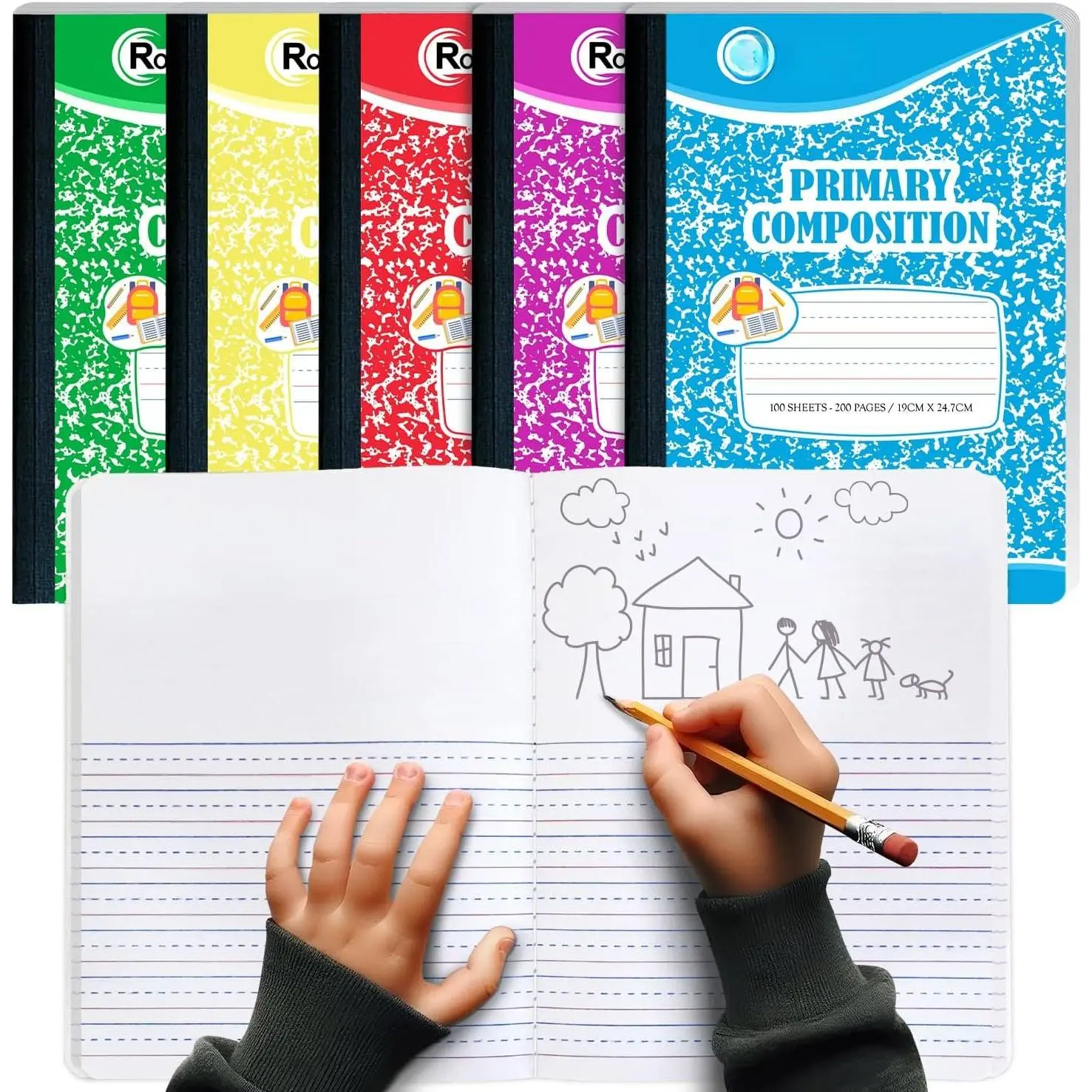 5 Pack Primary Composition Notebook, Draw and Write Journal, K-2