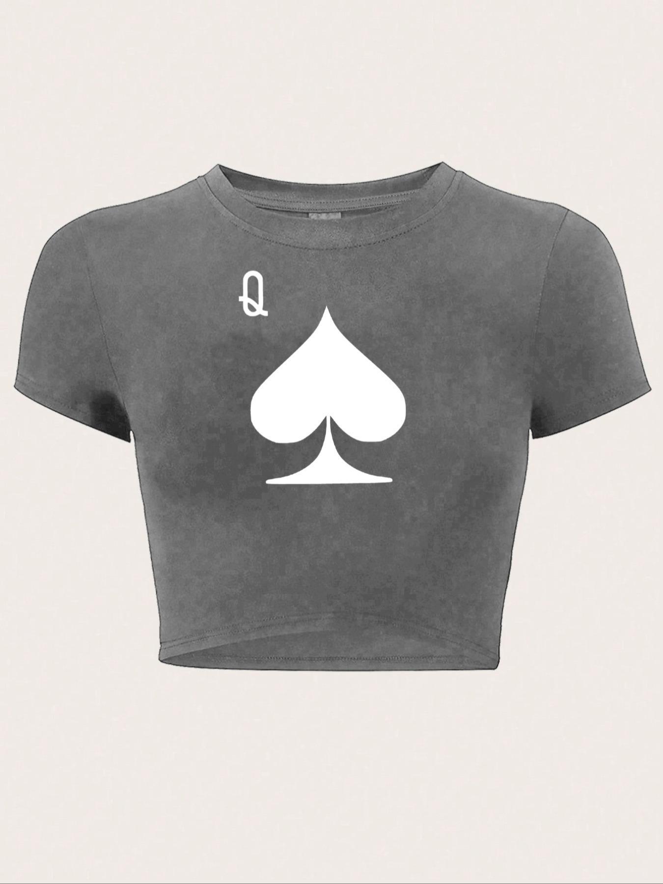 Women's Round Neck Crop Tee Top, Fashion Casual Streetwear Short Sleeve Graphic T-shirt for Everyday Holiday Vacation Outdoor Wear, Ladies Clothes for Summer, Clothing