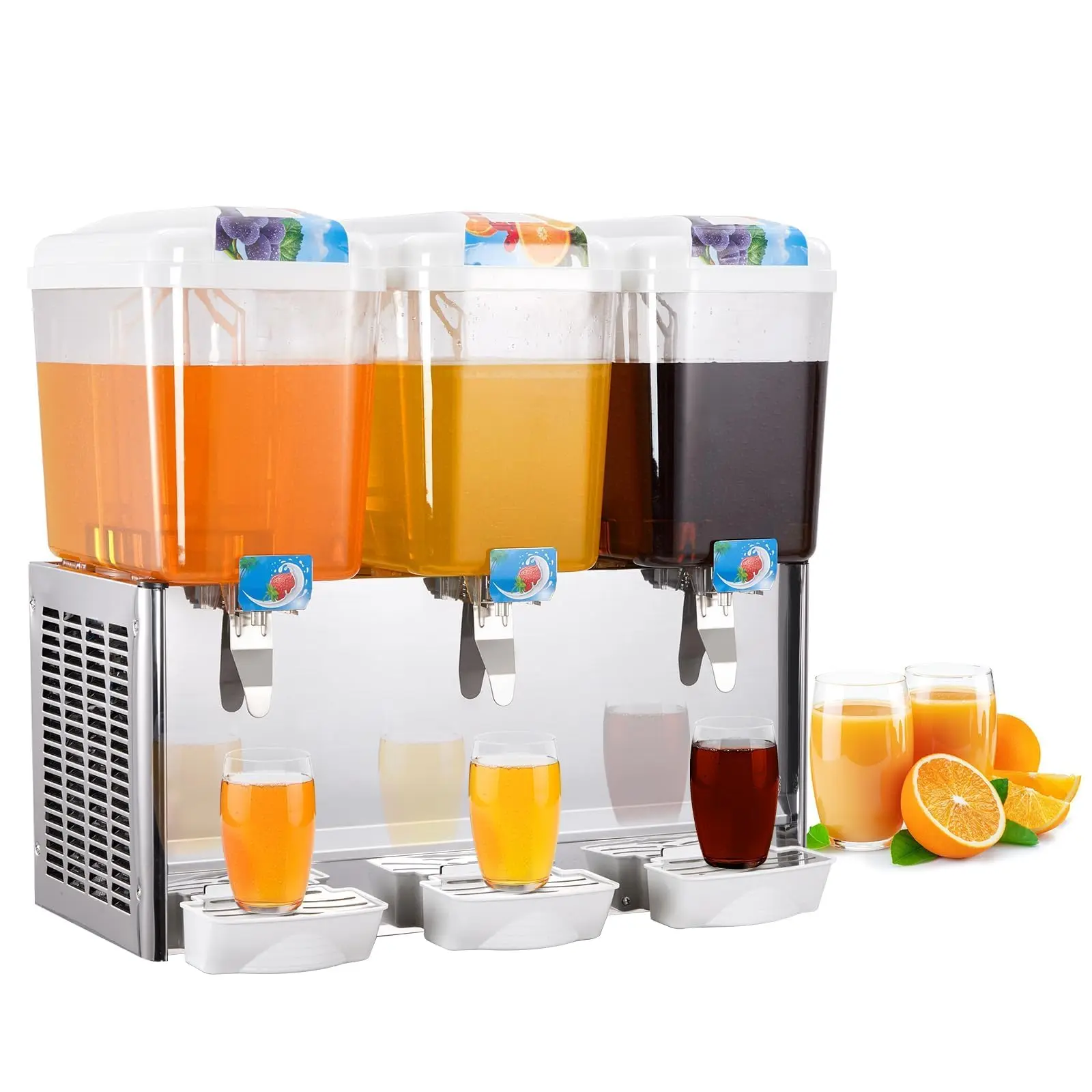 54L Triple-Bowl Beverage Dispenser, 512W, PC Tanks with Stainless Steel Body, Silver