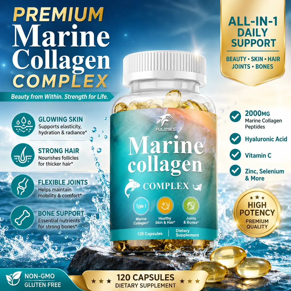 6-in-1 Collagen Peptides with Hyaluronic Acid & Minerals – For Skin Radiance, Hair Growth, Joint Comfort – Vitamin C & Selenium – 120 Softgel Capsules