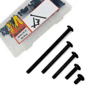 75 count 5Sizes Black #6-32 Machine Screws Knob Screws Cabinet Screw Electricians Screw, Carbon Steel Zinc-Plated Phillips Pan  Machine   Kit