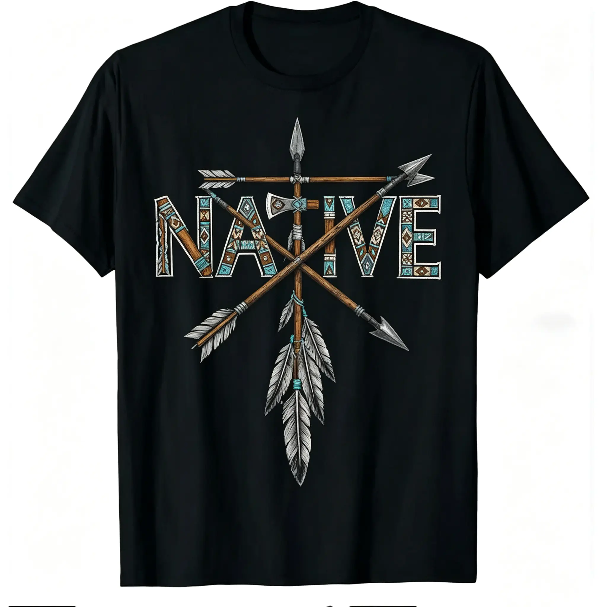 Men's Native Indian American Day Pride Indigenous Graphic T-Shirt - Short-Sleeve, Round Neck, Regular Fit, Soft Natural Cotton, Casual Streetwear Fashion Apparel Tshirt, Shortsleeve, Fabric, Menswear
