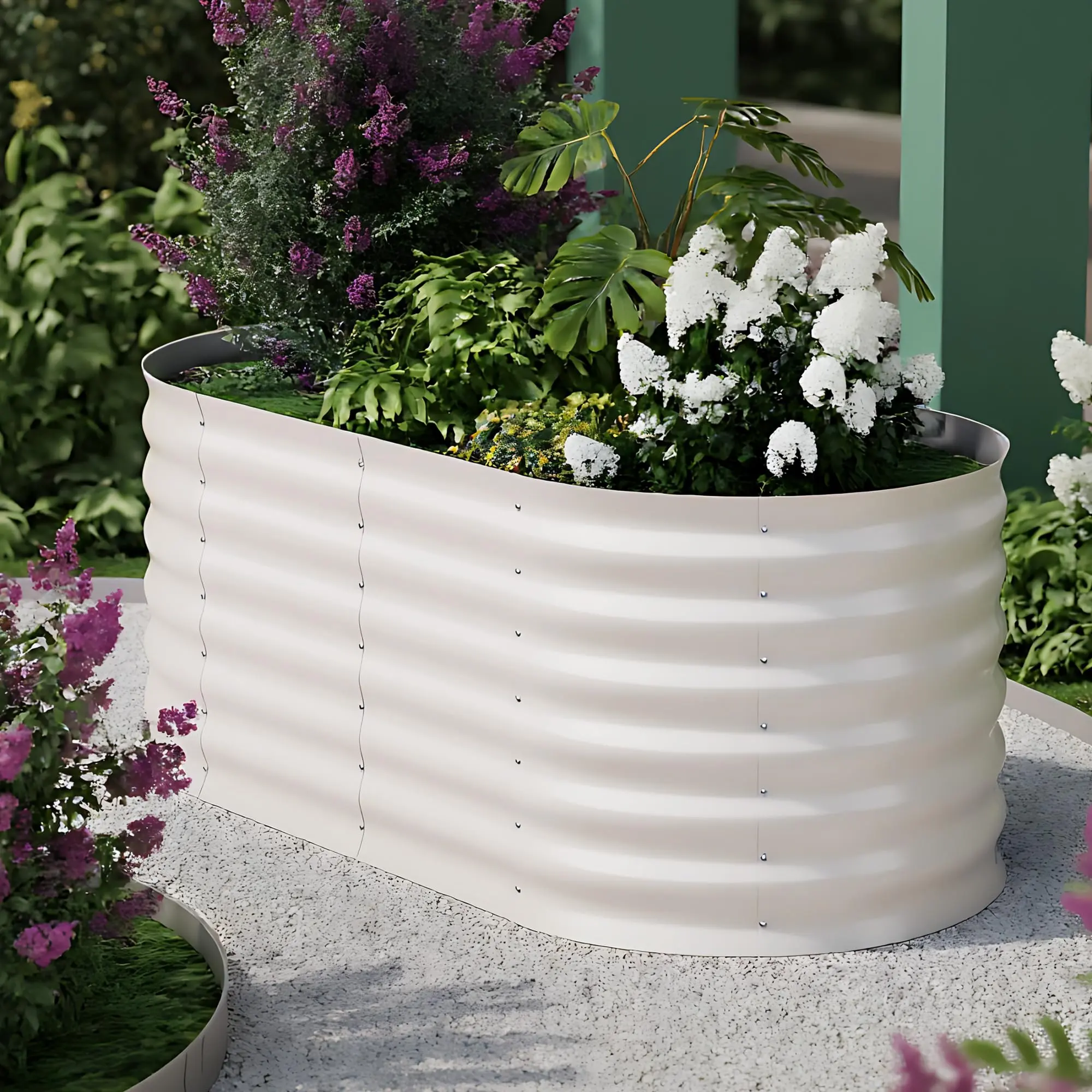 GARVEE 4x2x2 ft Galvanized Raised Garden Bed - 24" Tall Single Unit Metal Planter Box, Planters for Outside for Outdoor Gardening, Durable Beige Box with Easy Assembly