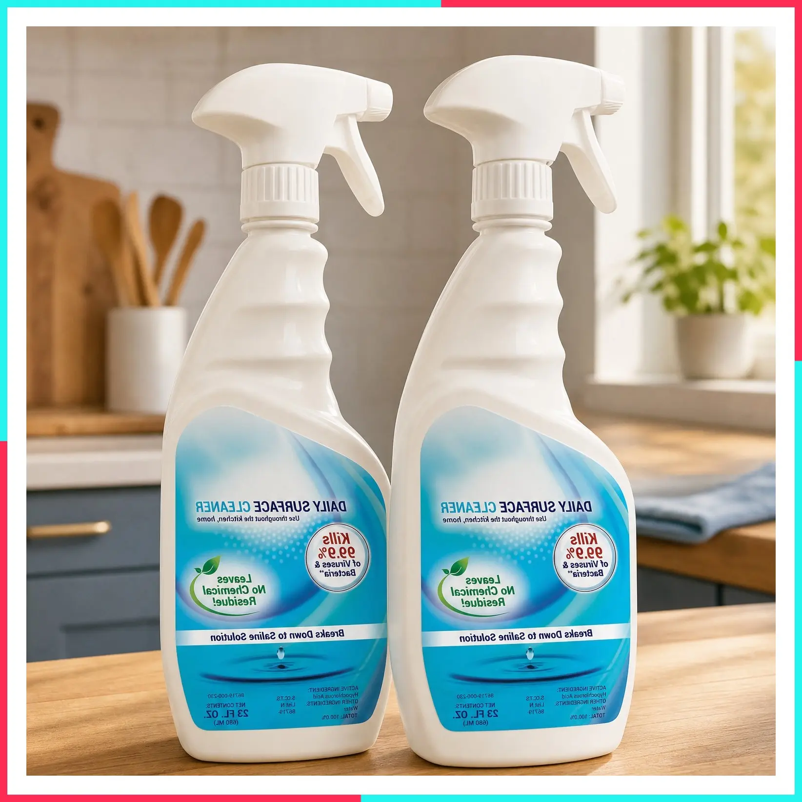 Daily Surface Cleaner & Pet-Safe Disinfectant Spray, 23 oz (2 Pack) – Hypochlorous Acid Formula Kills 99.9% of Viruses & Bacteria, No Harsh Residue, Food Contact Surface Sanitizer, No Rinse
