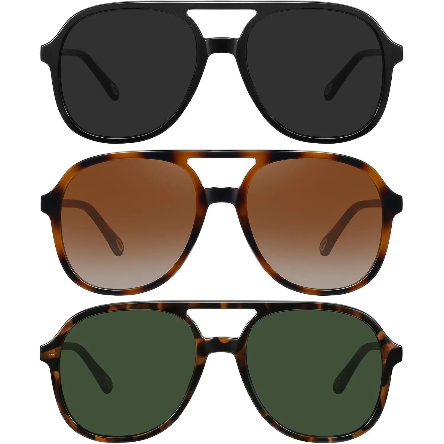 Retro Oversized Aviator Sunglasses for Women Men Trendy 70s 80s Vintage Square Aviators 3 Pack UV400