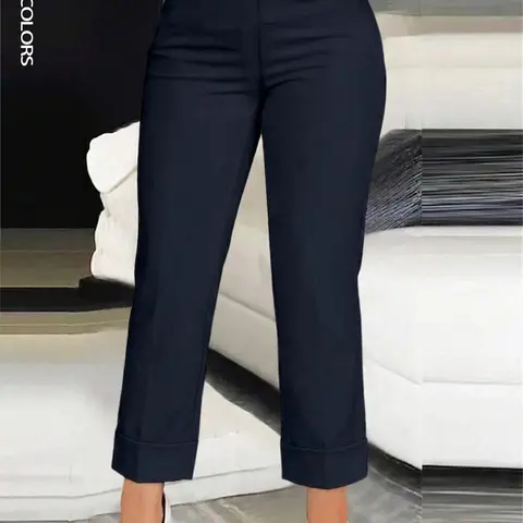 Women's Casual Commuter Style Solid Color Elastic Waist Button-Fly Pants, Comfortable and Skin-friendly Woven Fabric, Suitable for Office and Travel, Casual Fashion Bottoms, Casual Comfy Trousers
