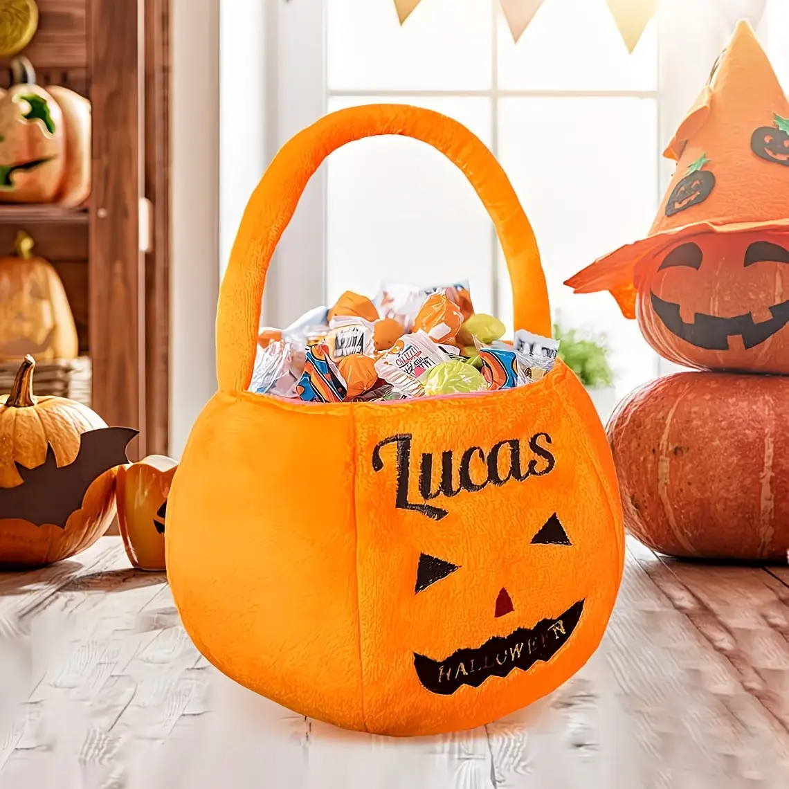 Customizable Embroidered Name Halloween Gift Bag, Trick or Treat Bag, Halloween Tote Bag, Party Bags, Party Decoration, Holiday Gift Packaging
