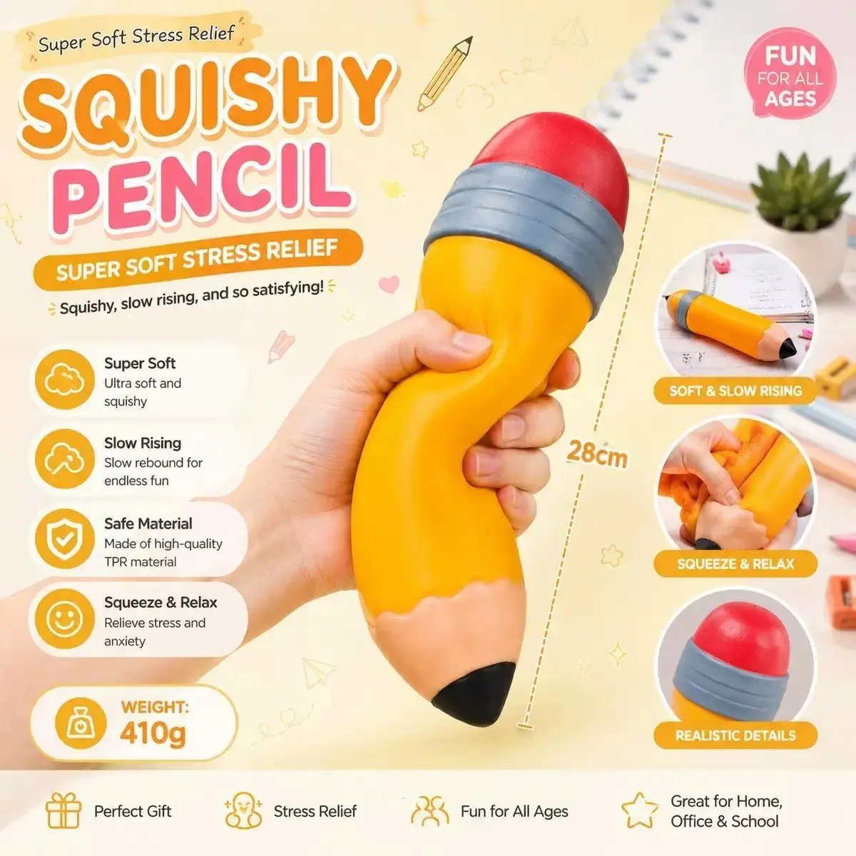 super big Novelty Oversized Pencil Squishy  Slow Rising Soft Squeeze Fidget Play Toy  Gift Portable body makeup Body Makeup