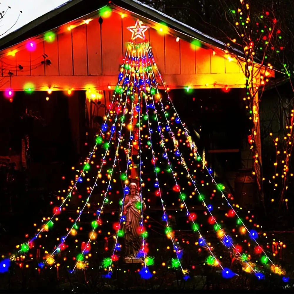 Outdoor Christmas Decorations 12.6 FT Waterfall Christmas Lights | 350 LED Christmas Lights with 8 Modes, Outside Christmas Decorations for Yard Xmas Tree House Porch Patio Garden, Multicolor