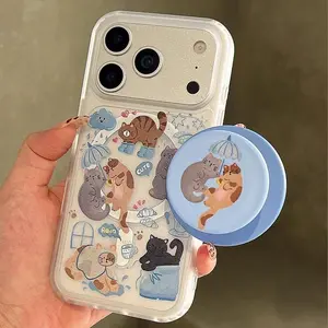 Cute Cartoon Rainy Day Cat For Magsafe Wireless Charge Phone Case For iPhone 11 12 13 14 15 16 17 Air Pro Max Plus Y2K Cover