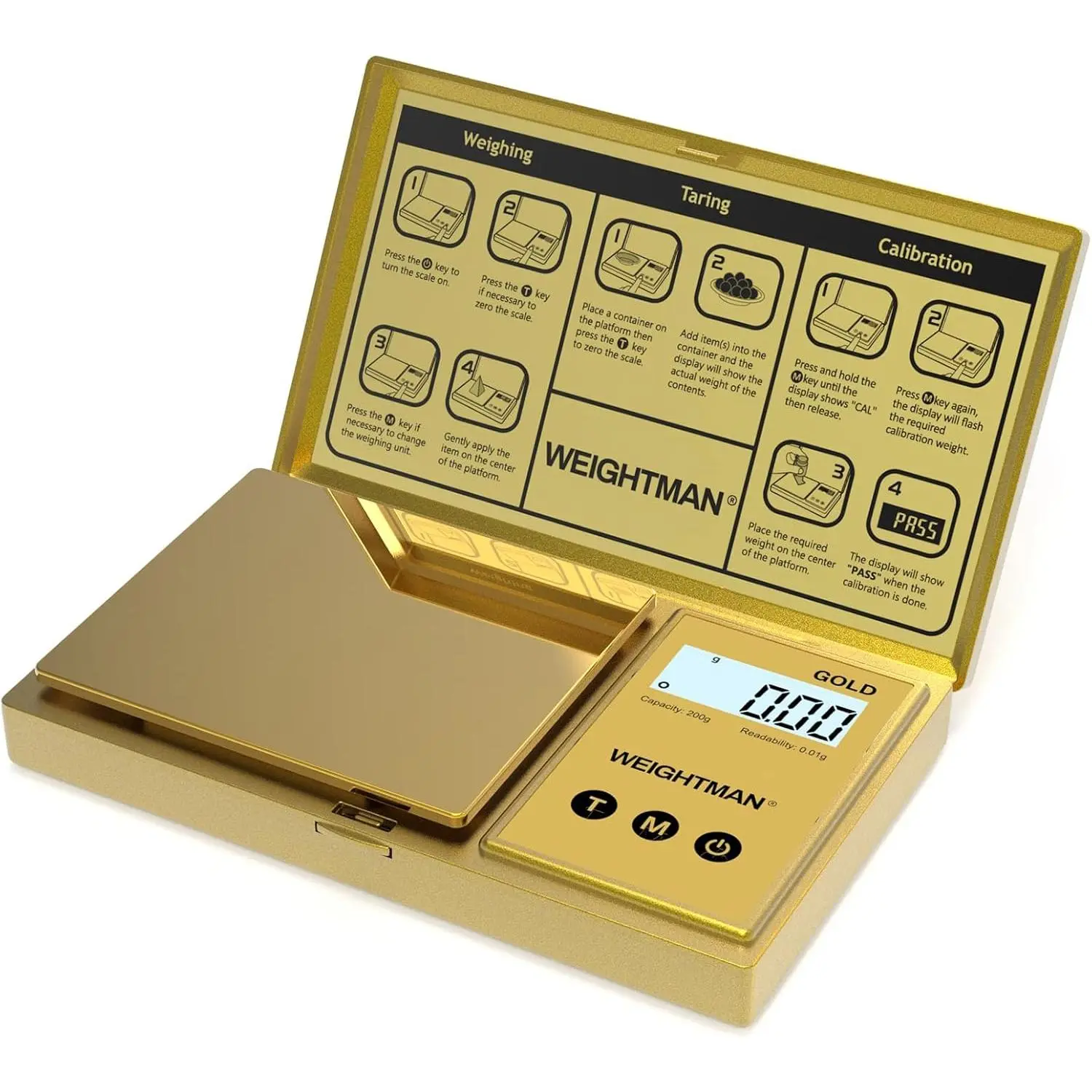 Industrial Digital Scale, 200g Capacity, 0.01g Precision, Gold Plating, Backlit LCD, Precise Weighing Tool