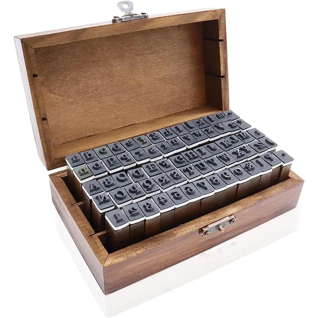 70-Count Dark Wooden Rubber Alphabet & Number Stamps - 1.5x0.35 Inch Rectangular, Capital & Lower Case, Environmental & Safe Modern Box Set for DIY Craft Card Making, Learning Letters & Words, 1.5 X 0.35 Inch