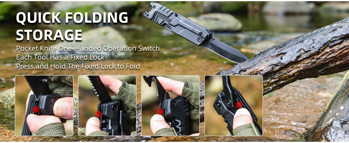 Multitool Knife 17 in 1 With Fire Starting Sticks, Bottle Opener, Saw, Screwdrivers, Whistle, Window Breaker and More-Perfect for Camping, Outdoor, Survival and Everyday Use, Gifts for Men Dad